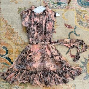 Karlie Peach Floral Ruffle Tie-Waist Dress